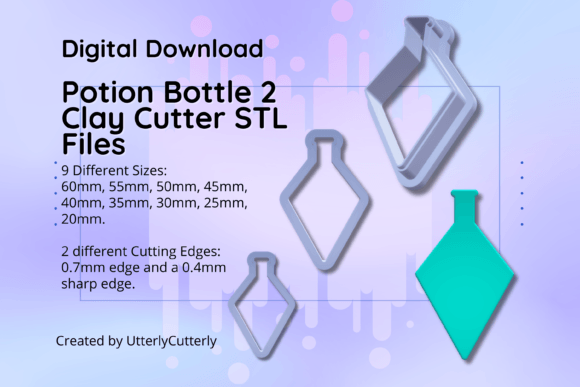 Clay Cutter STL File Potion Bottle 2- Ma: Digital Designs for Jewelry and Baking